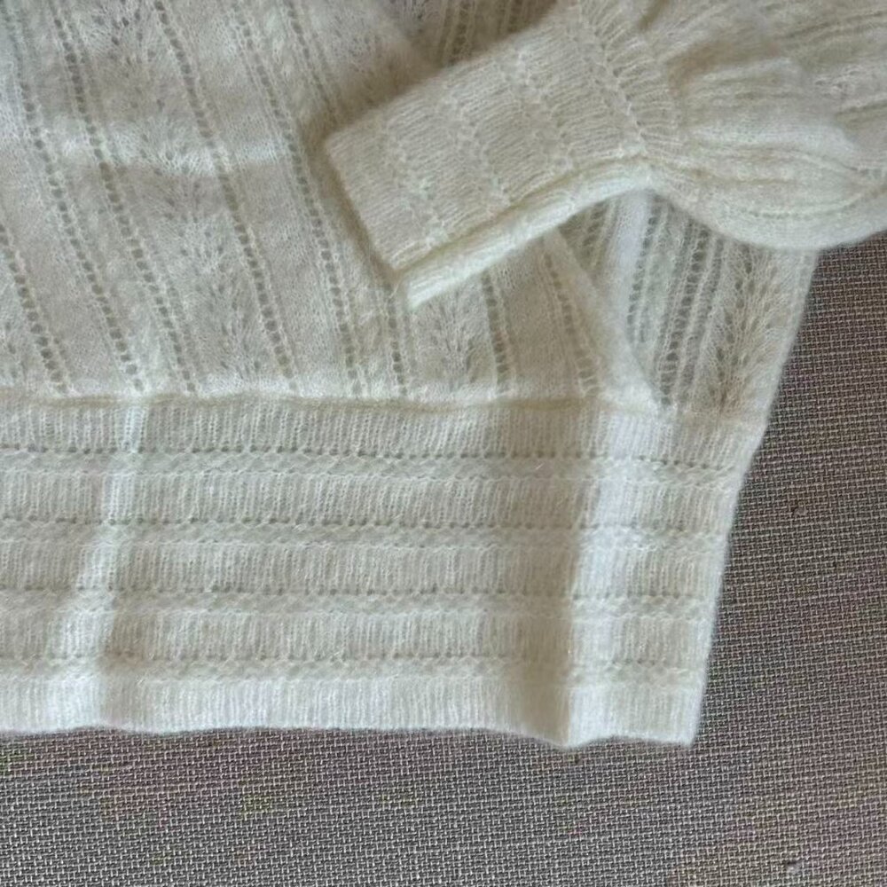 Sezane Cream V‑Neck Ribbed Knit Sweater - Picture 8 of 11